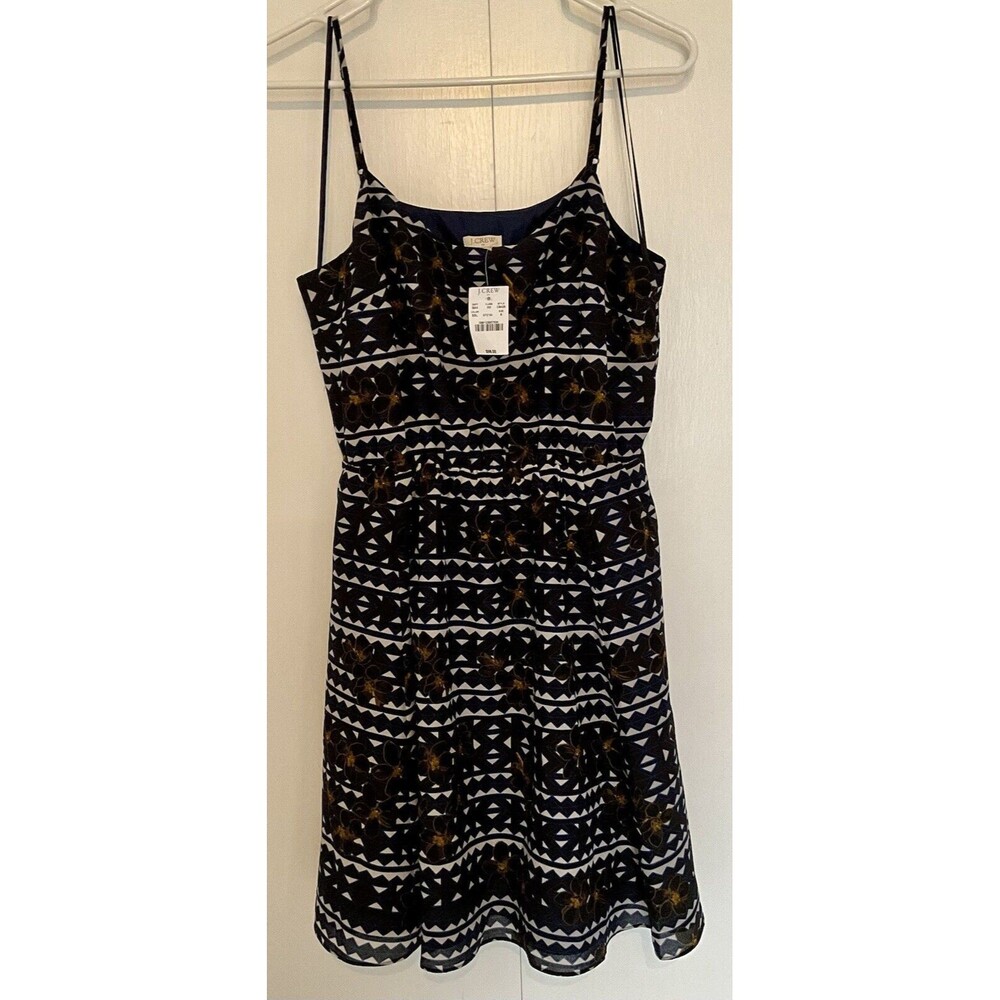 NEW!  J. Crew SZ 8 M Blue Black Fit & Flare Dress Batik Floral  Sun Lined Pocket